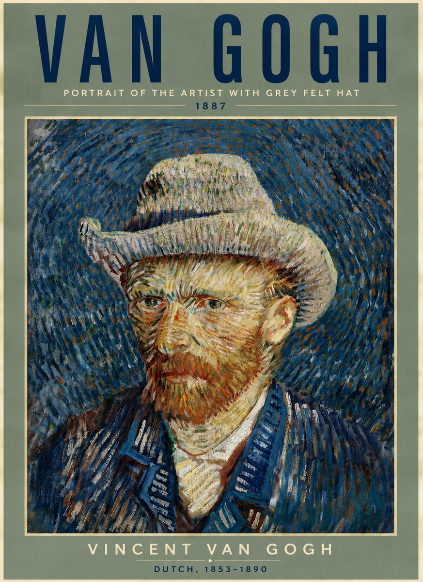 Van Gogh Portrait of the Artist with Grey Felt Hat No5 - Póster