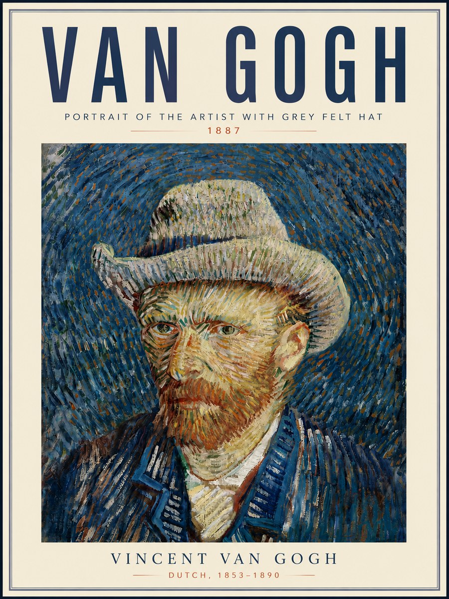 Van Gogh Portrait of the Artist with Grey Felt Hat No6 - Póster