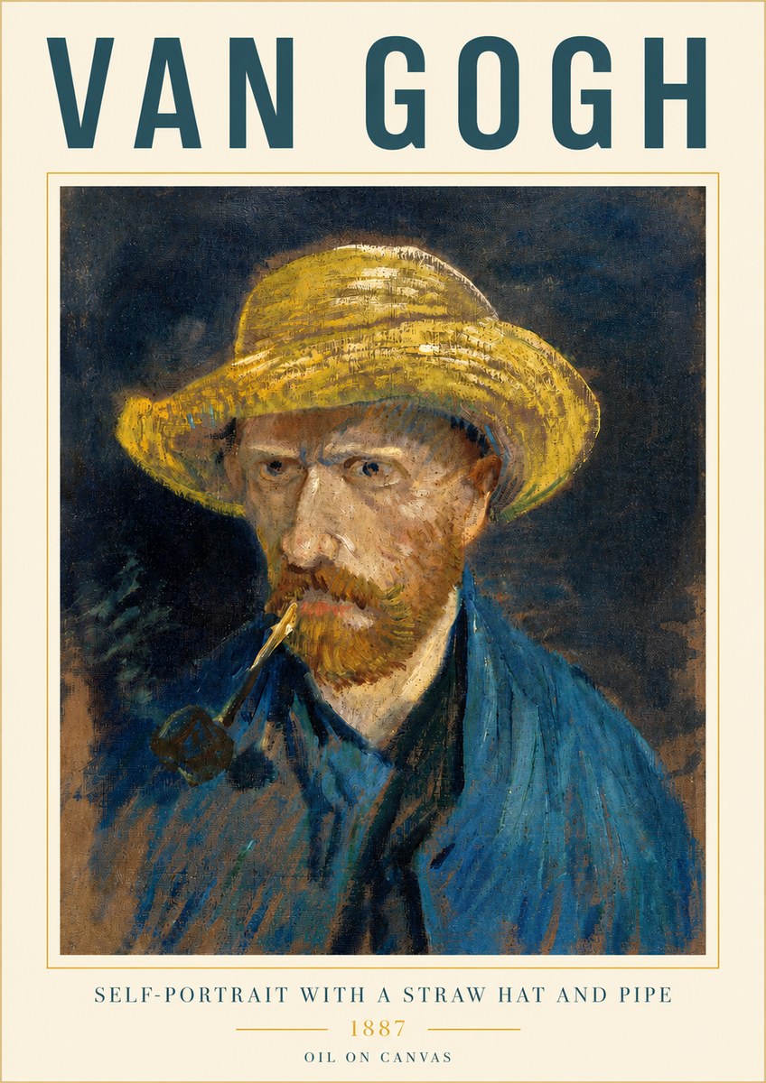 Van Gogh Self-portrait with a Straw Hat and Pipe No3 - Póster