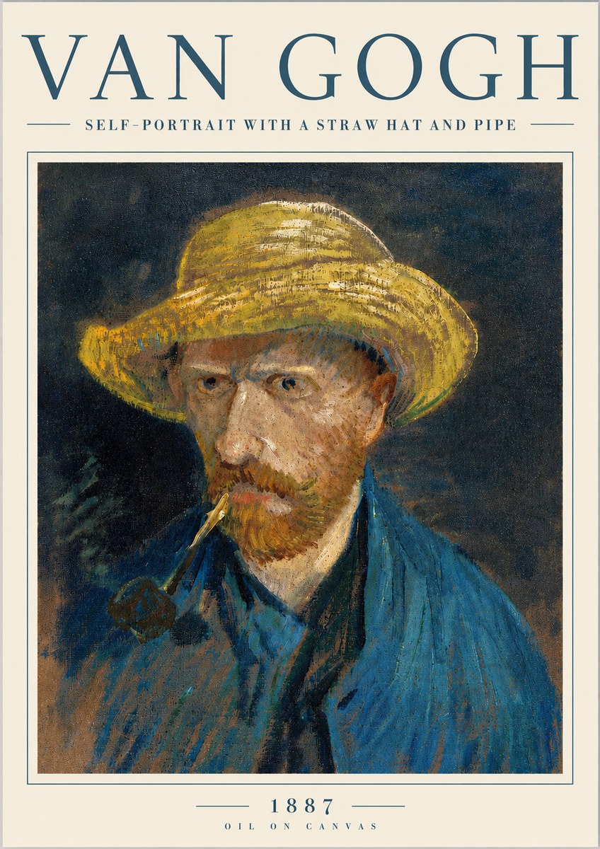 Van Gogh Self-portrait with a Straw Hat and Pipe No5 - Póster