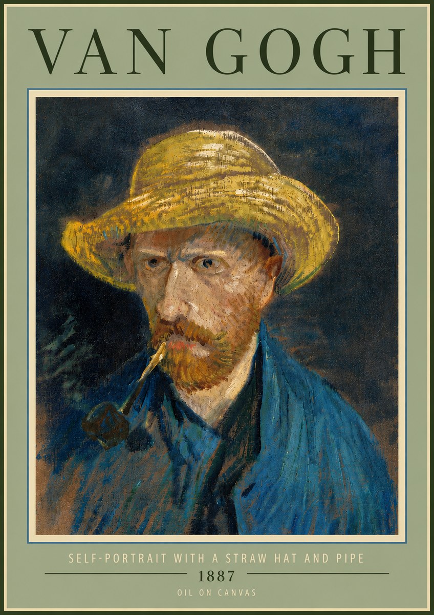 Van Gogh Self-portrait with a Straw Hat and Pipe No6 - Póster