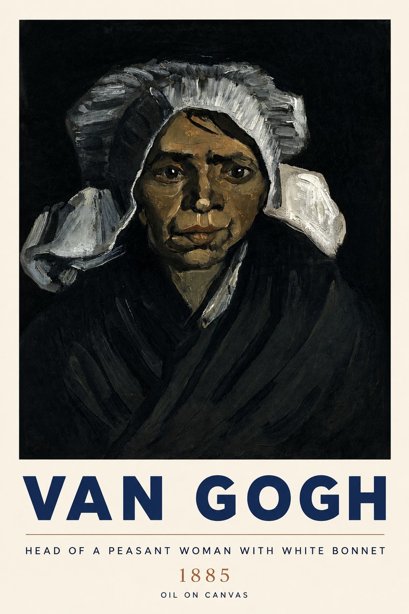 Van Gogh Head of a Peasant Woman with White Bonnet No3 - Póster