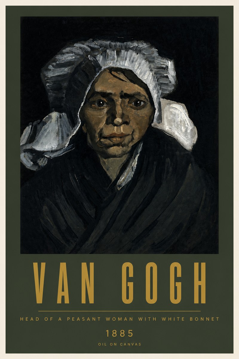 Van Gogh Head of a Peasant Woman with White Bonnet No5 - Póster