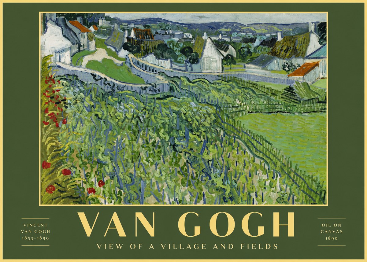 Van Gogh View of a Village and Fields No2 - Póster