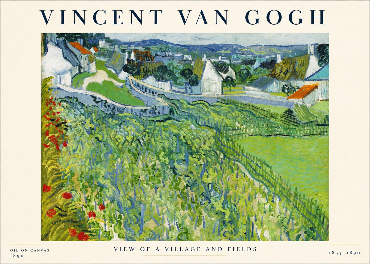 Van Gogh View of a Village and Fields No4 - Póster
