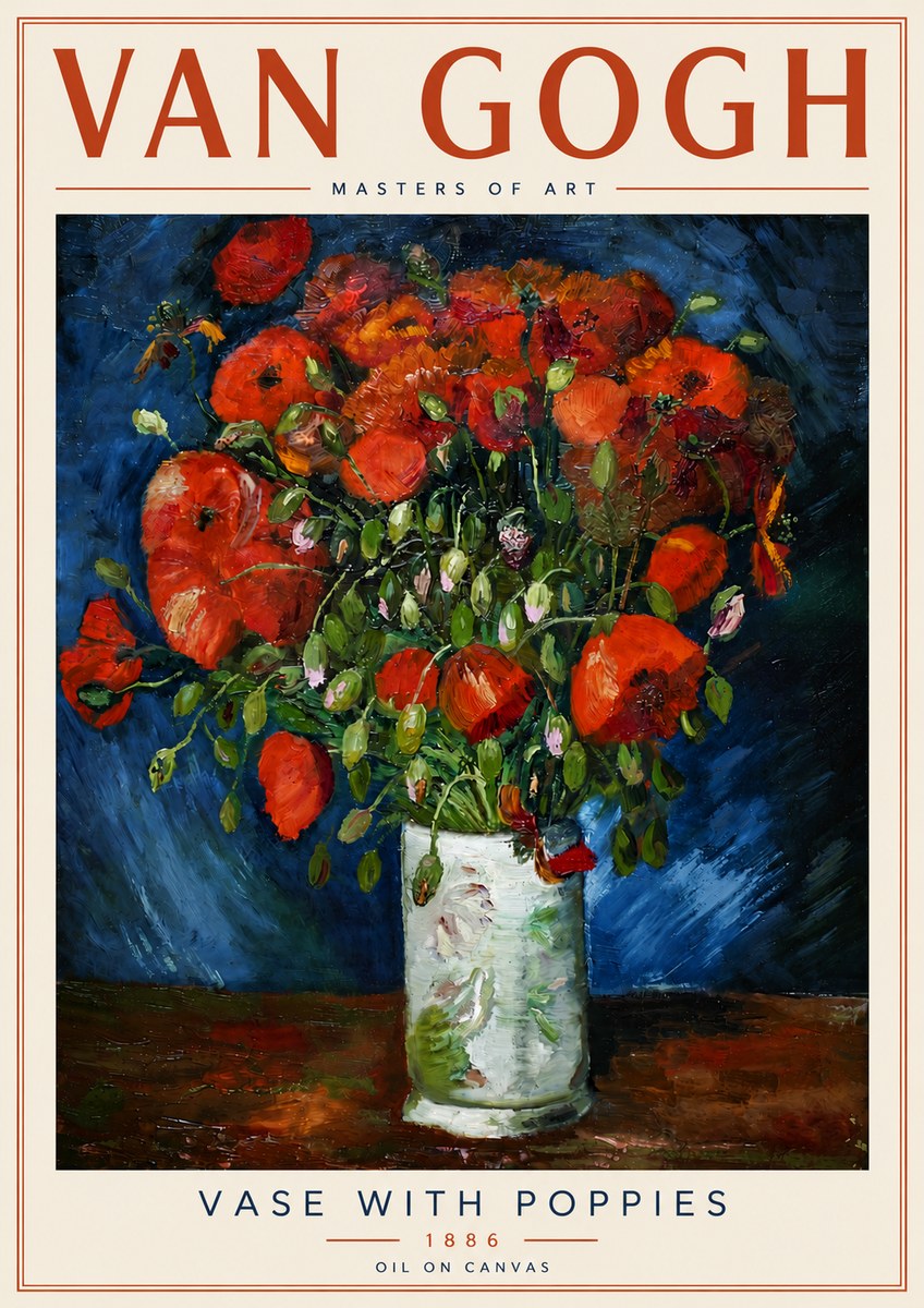 Van Gogh Vase with Poppies No6 - Póster