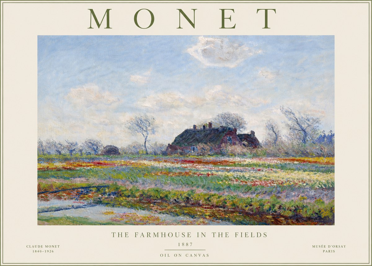 Monet The Farmhouse in the Fields No4 - Póster