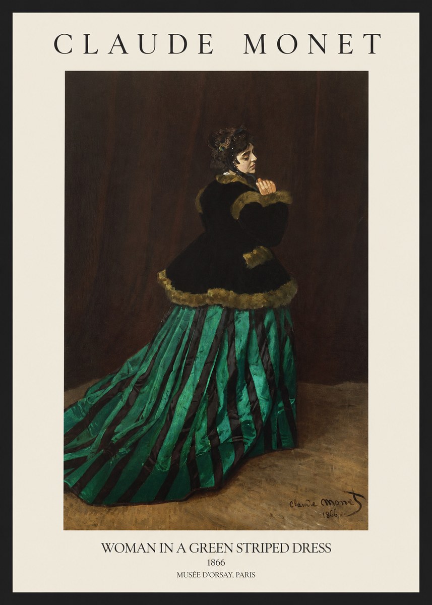 Monet Woman in a Green Striped Dress No1 - Póster