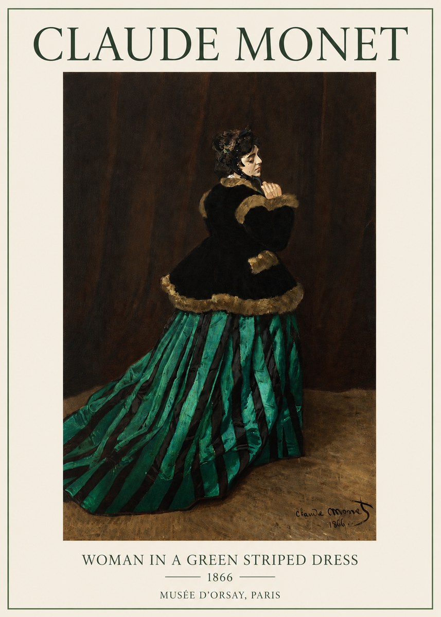 Monet Woman in a Green Striped Dress No3 - Póster