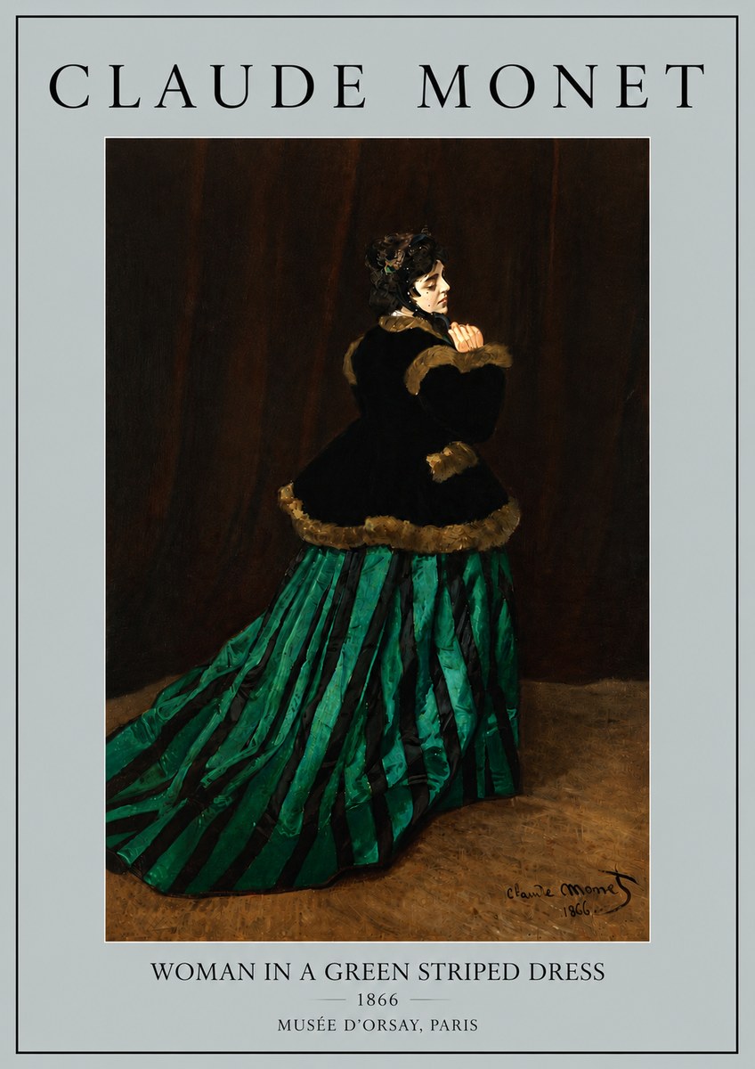 Monet Woman in a Green Striped Dress No5 - Póster