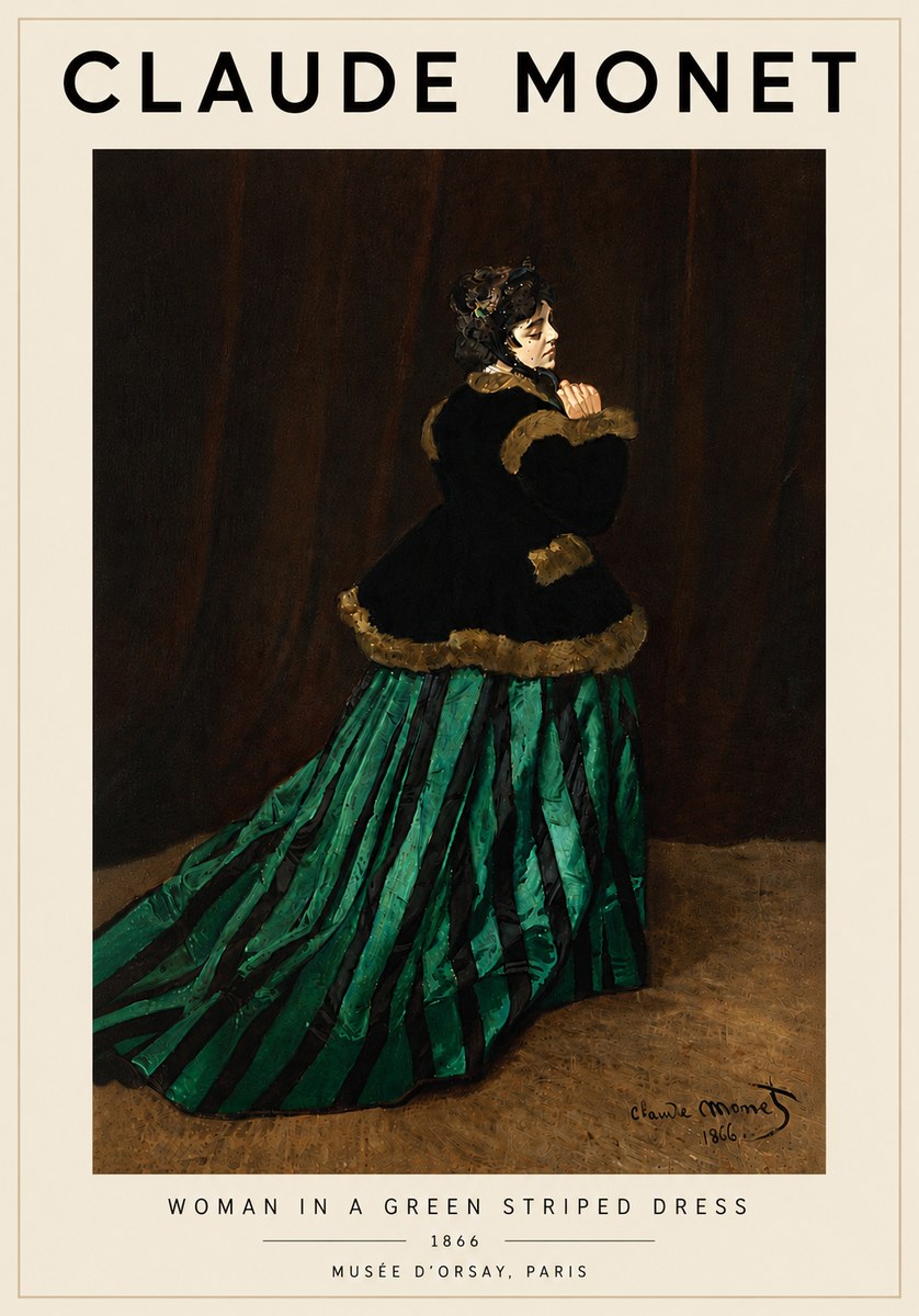 Monet Woman in a Green Striped Dress No6 - Póster