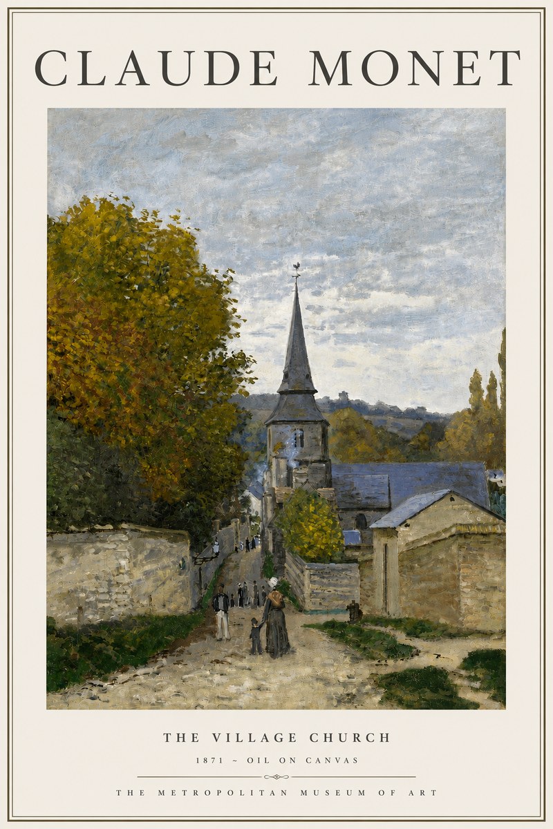 Monet The Village Church No3 - Póster
