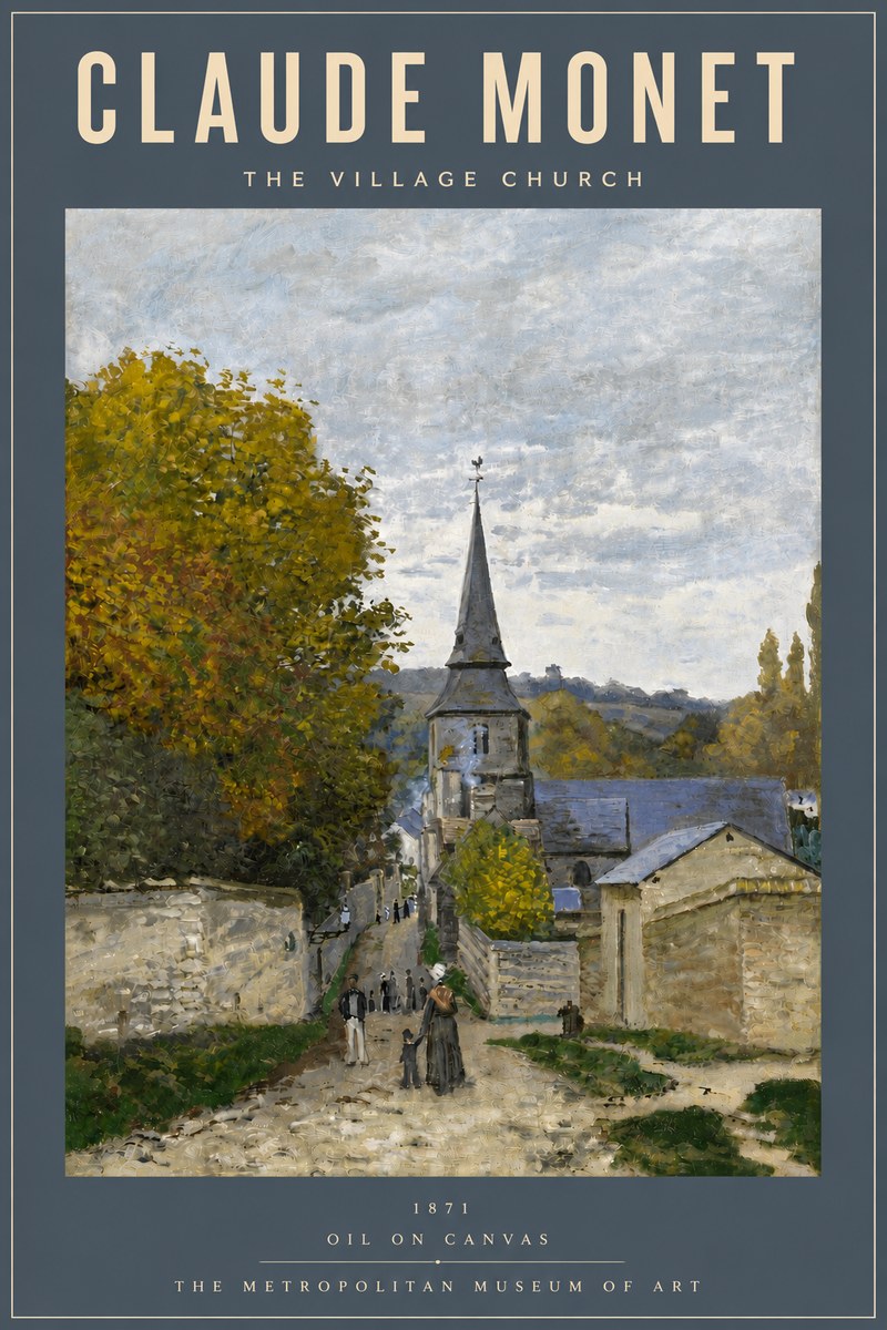 Monet The Village Church No4 - Póster