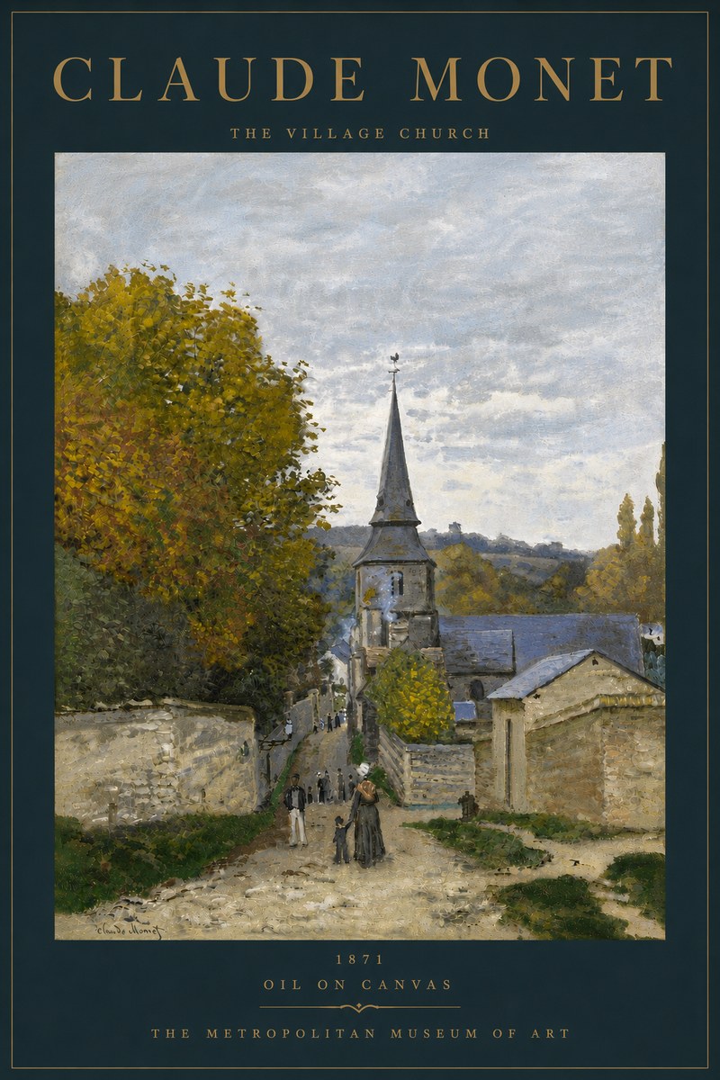 Monet The Village Church No6 - Póster