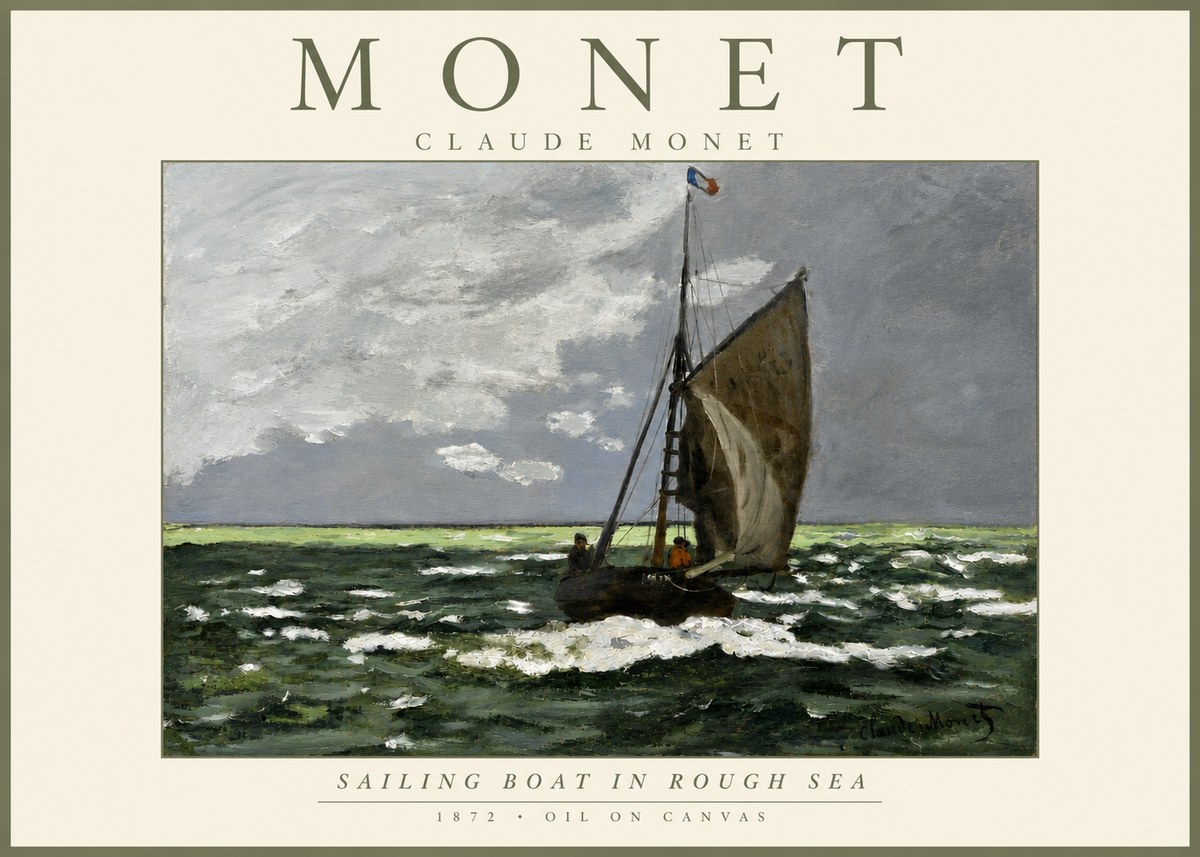 Monet Sailing Boat in Rough Sea No3 - Póster