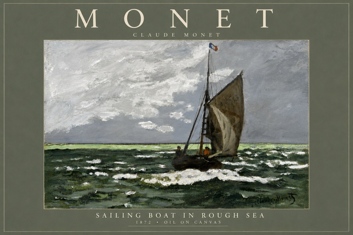 Monet Sailing Boat in Rough Sea No4 - Póster