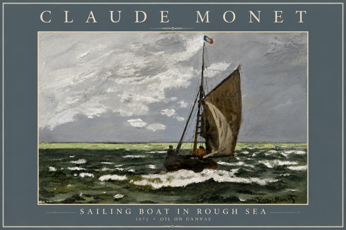 Monet Sailing Boat in Rough Sea No6 - Póster