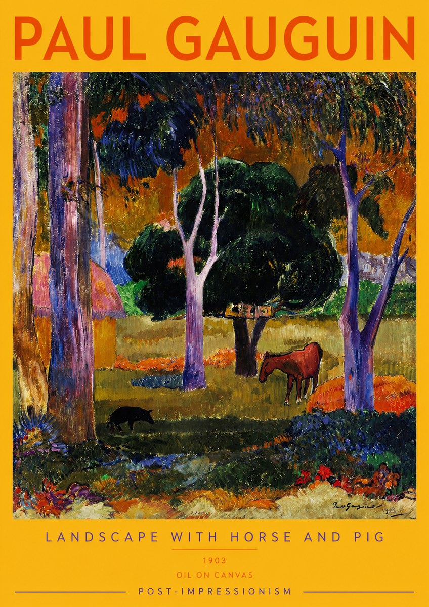 Paul Gauguin Landscape with Horse and Pig No2 - Póster