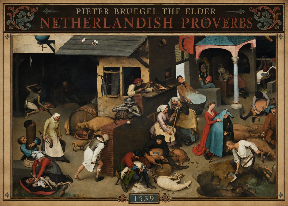 Pieter Bruegel Netherlandish Proverbs VI No4 - Póster