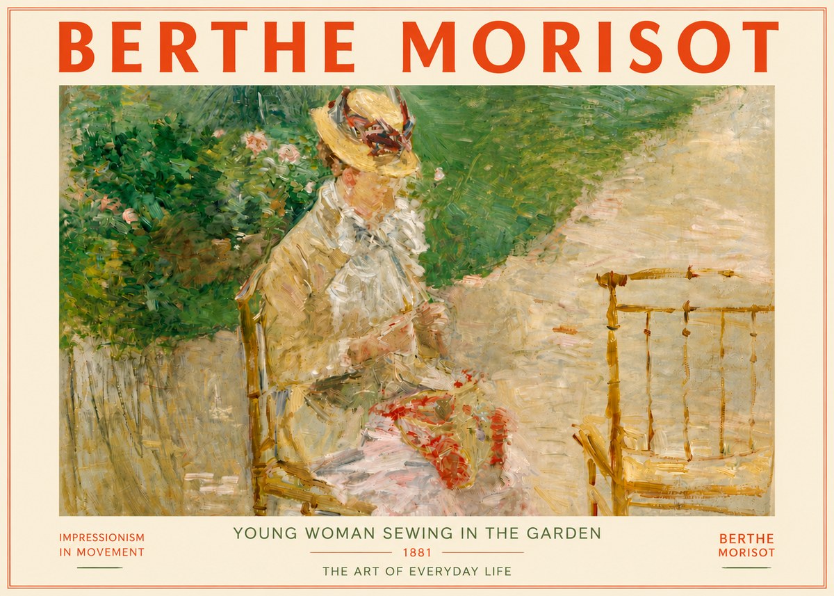 Berthe Morisot Young Woman Sewing in the Garden No4 - Póster