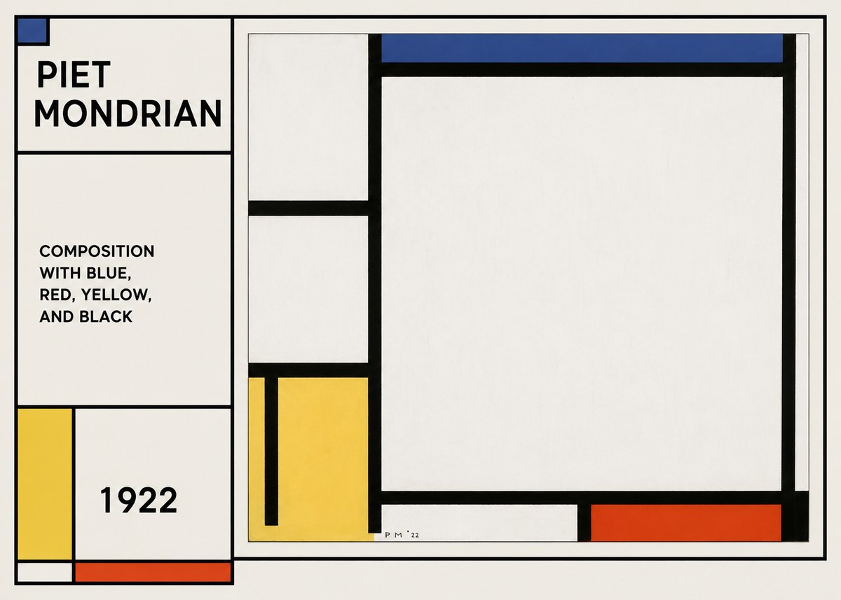 Piet Mondrian Composition with Blue, Red, Yellow, and Black No1 - Póster