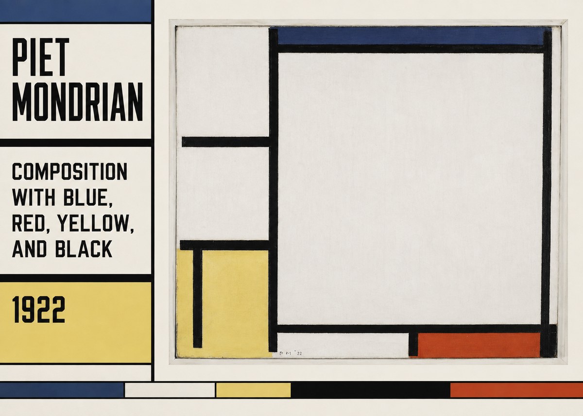 Piet Mondrian Composition with Blue, Red, Yellow, and Black No5 - Póster