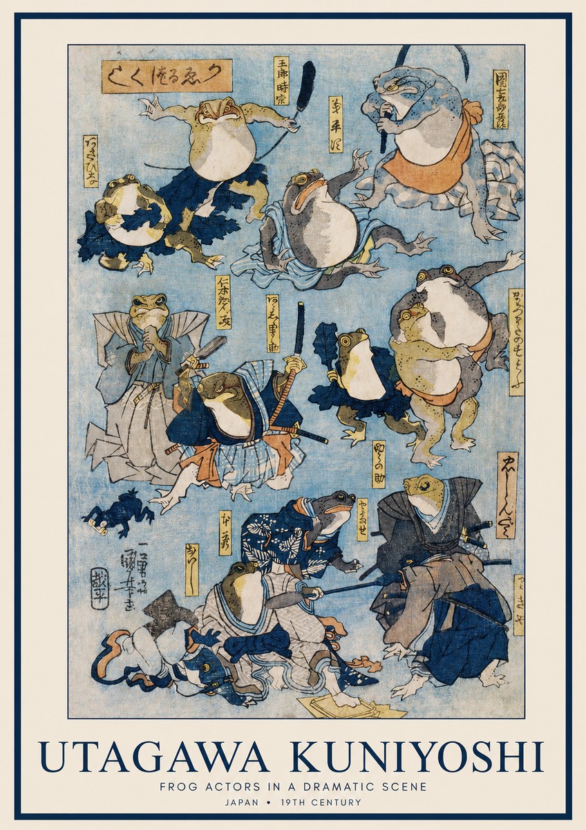 Utagawa Kuniyoshi Frog Actors in a Dramatic Scene No1 - Póster