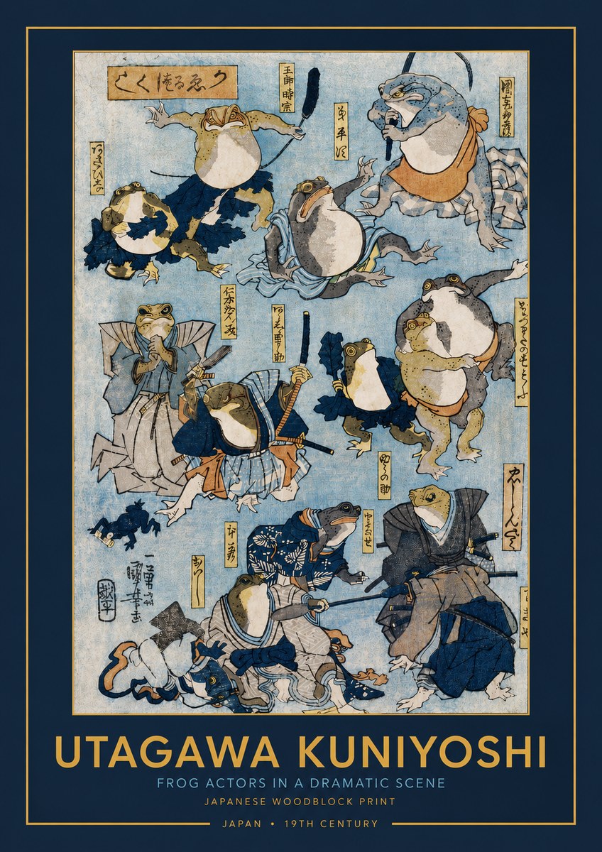Utagawa Kuniyoshi Frog Actors in a Dramatic Scene No3 - Póster