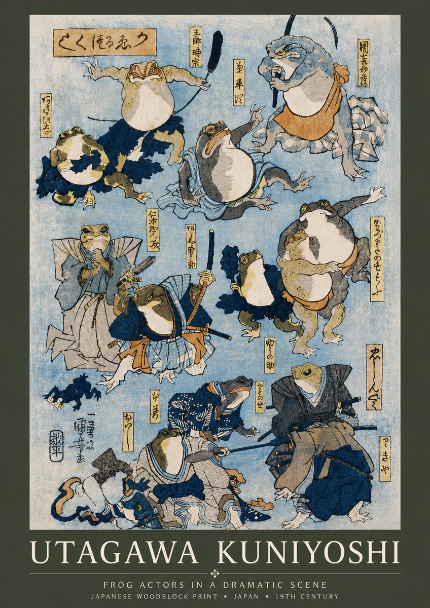 Utagawa Kuniyoshi Frog Actors in a Dramatic Scene No6 - Póster
