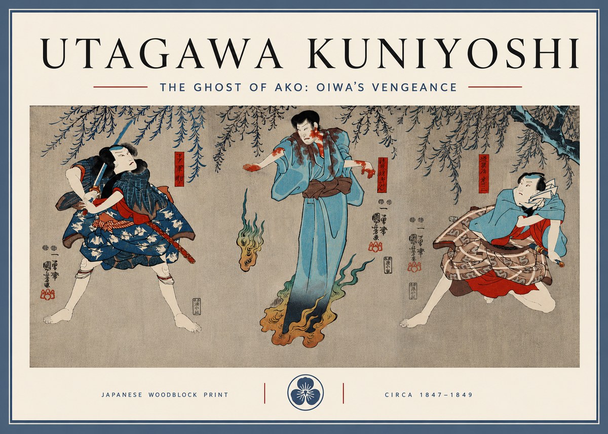 Utagawa Kuniyoshi The Ghost of Ako: Oiwa's Vengeance No3 - Póster