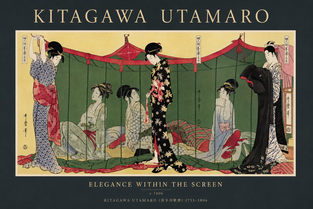 Kitagawa Utamaro Elegance Within the Screen No5 - Póster