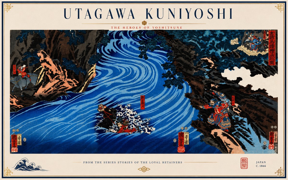 Utagawa Kuniyoshi The Heroes of Yoshitsune No3 - Póster