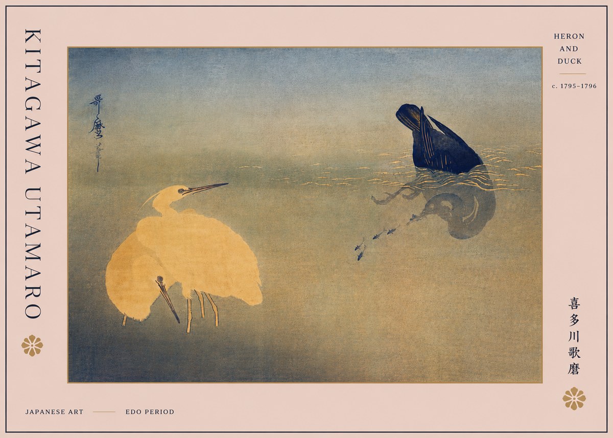 Kitagawa Utamaro Heron and Duck No5 - Póster