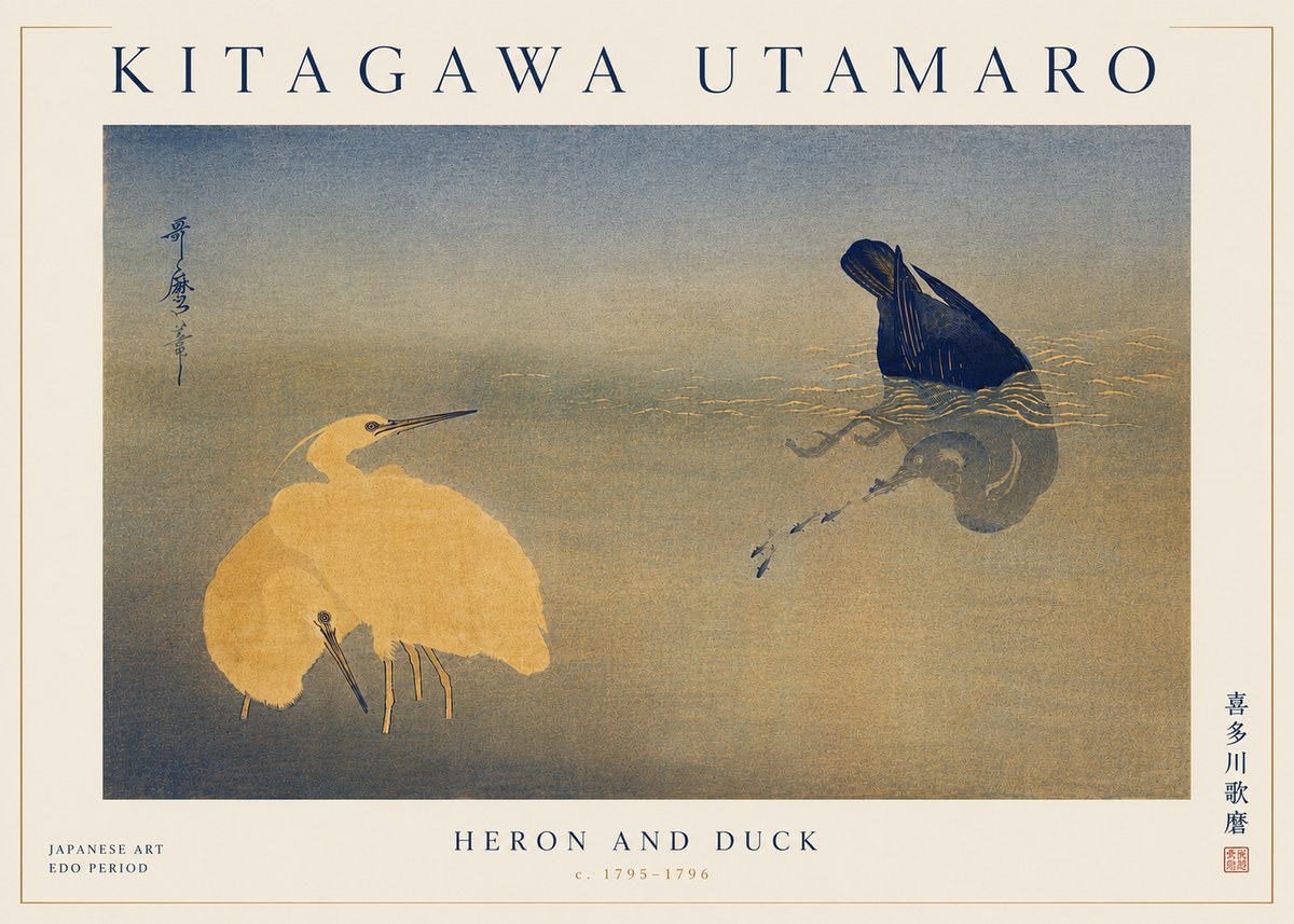 Kitagawa Utamaro Heron and Duck No6 - Póster