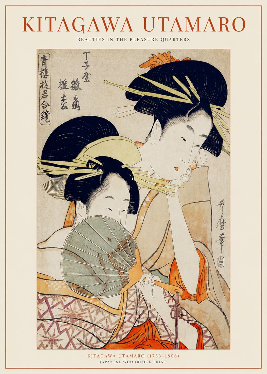 Kitagawa Utamaro Two Women with a Fan No2 - Póster