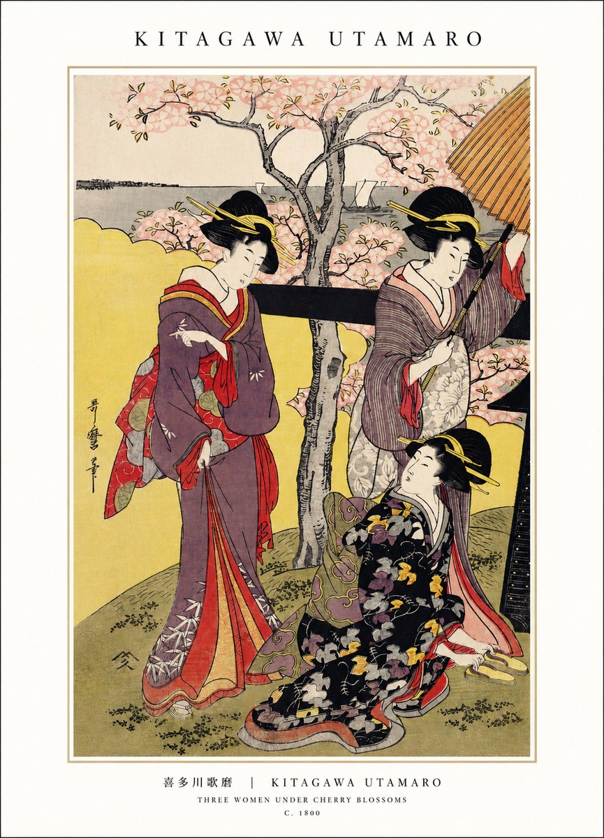 Kitagawa Utamaro Three Women Under Cherry Blossoms No1 - Póster