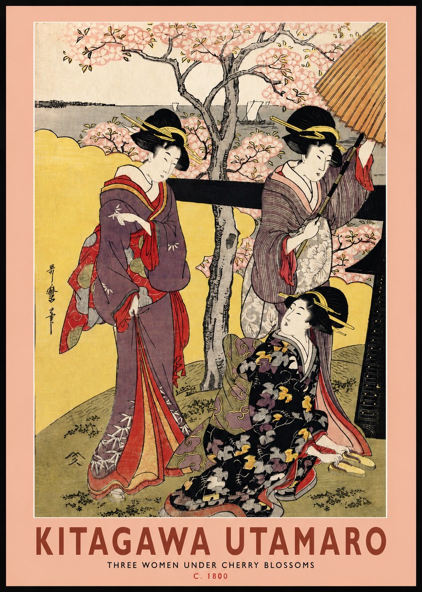 Kitagawa Utamaro Three Women Under Cherry Blossoms No2 - Póster