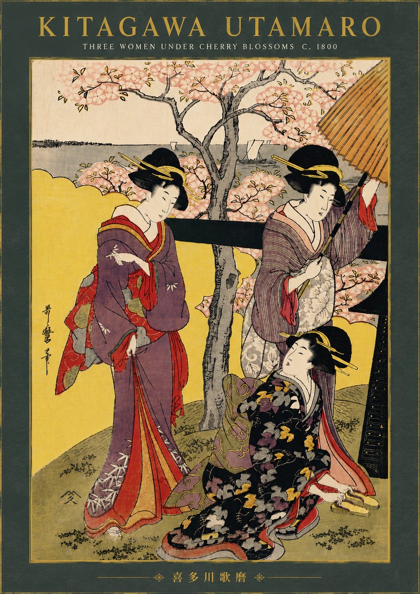 Kitagawa Utamaro Three Women Under Cherry Blossoms No6 - Póster