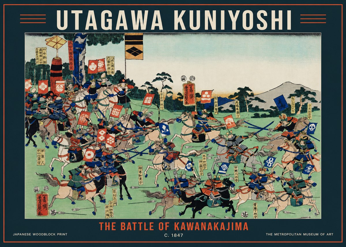 Utagawa Kuniyoshi The Battle of Kawanakajima No2 - Póster