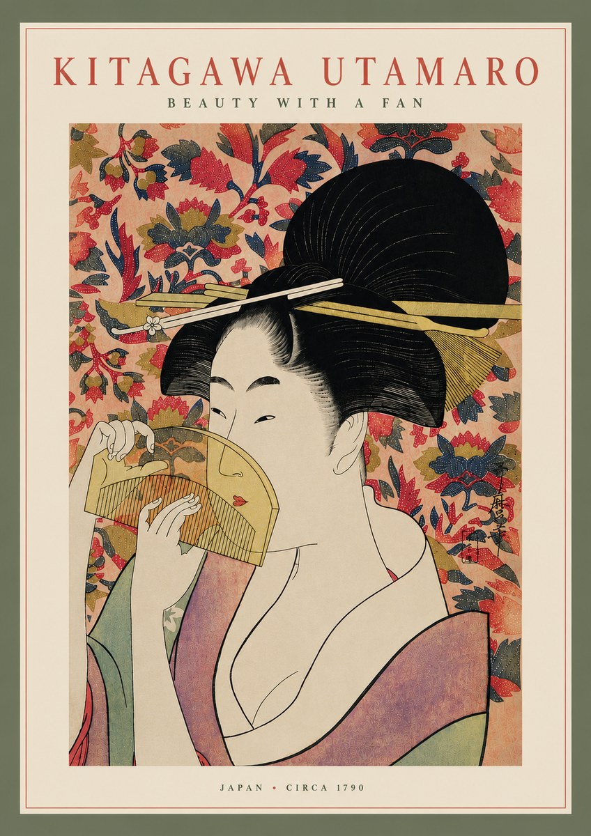 Kitagawa Utamaro Beauty with a Fan II No5 - Póster