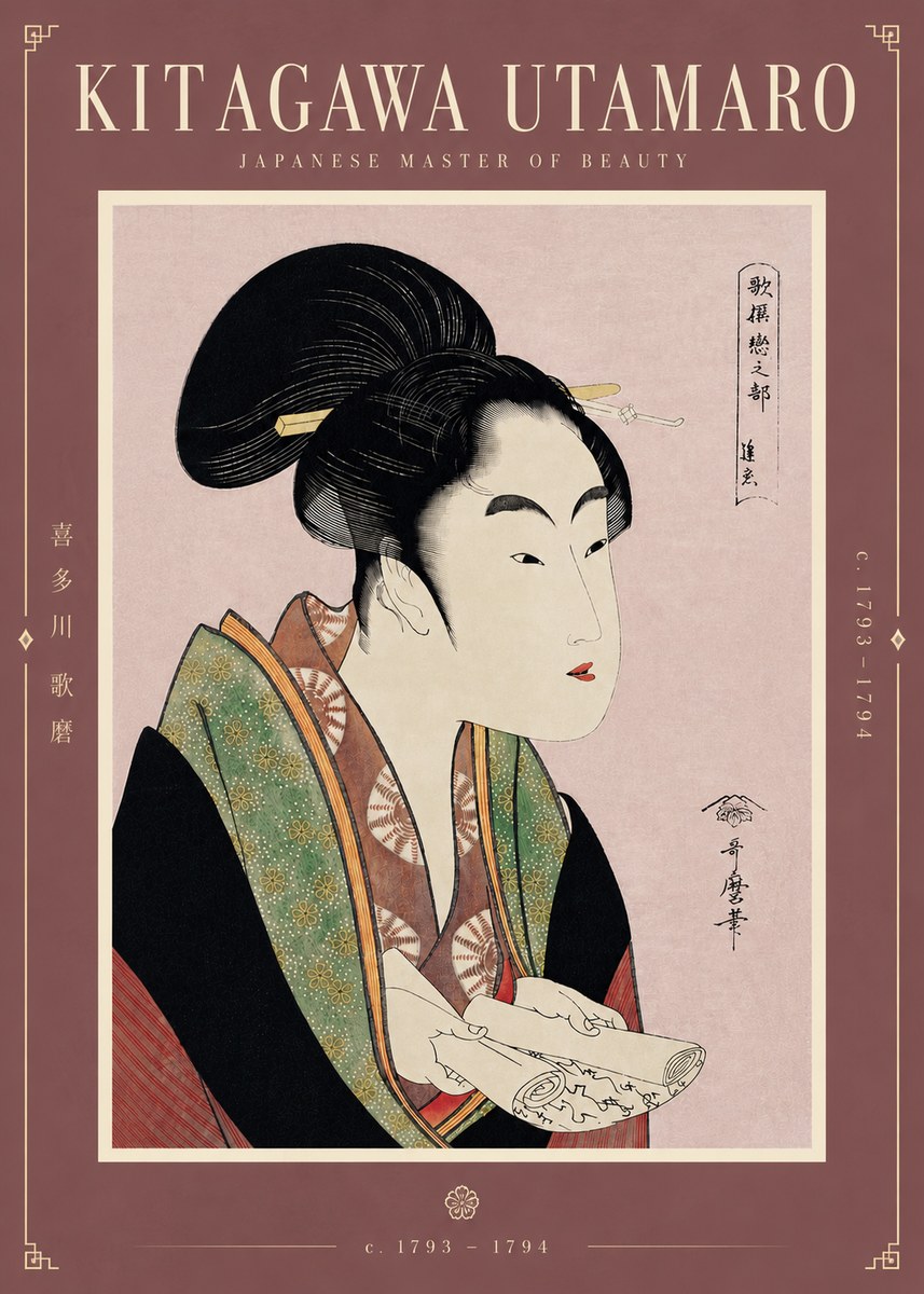 Kitagawa Utamaro Courtesan Reading a Scroll No5 - Póster