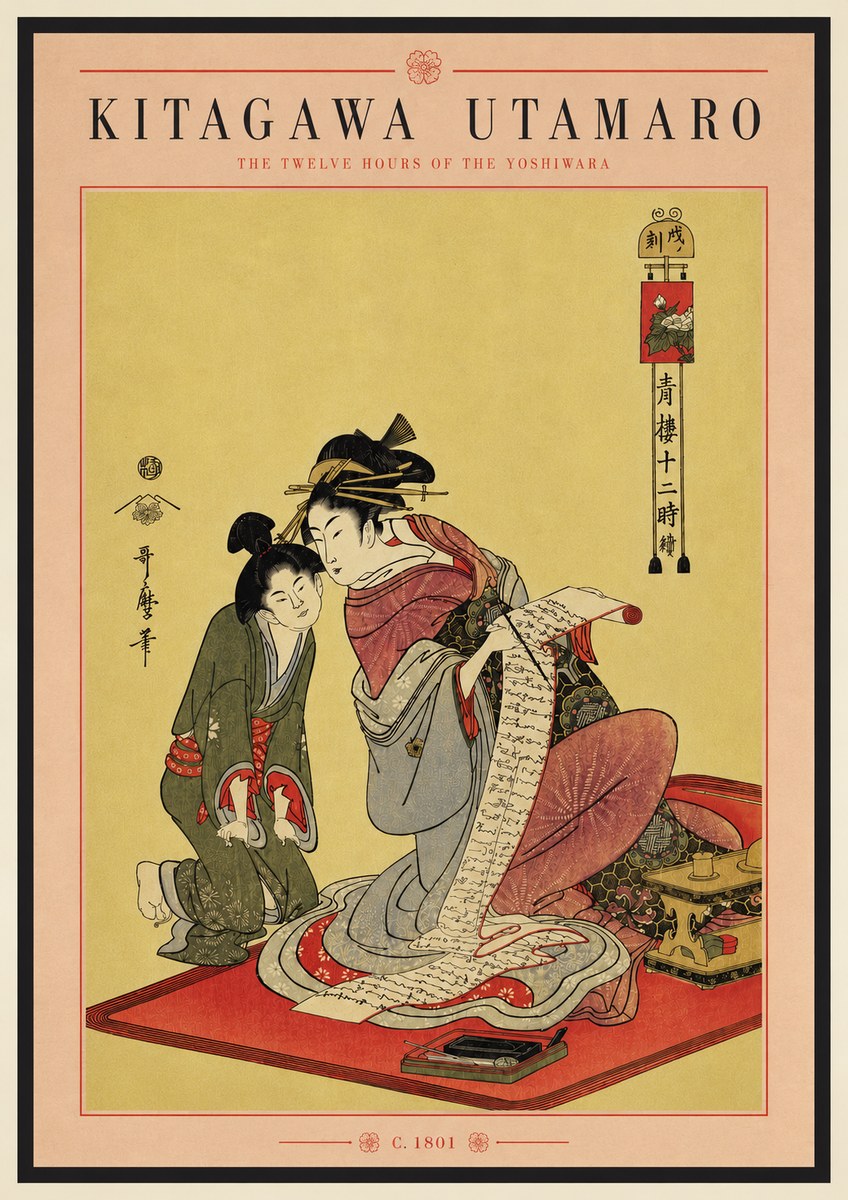 Kitagawa Utamaro The Twelve Hours of the Yoshiwara No4 - Póster