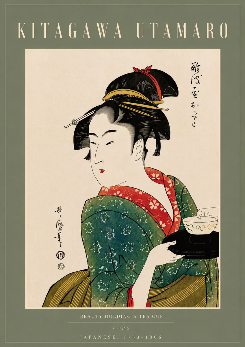 Kitagawa Utamaro Beauty Holding a Tea Cup No4 - Póster