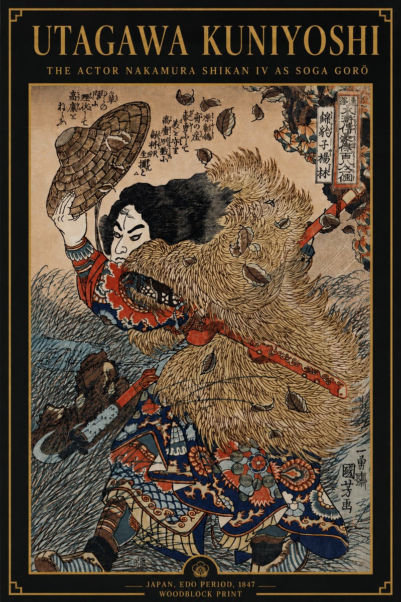 Utagawa Kuniyoshi The Actor Nakamura Shikan Iv as Soga Gorō No4 - Póster