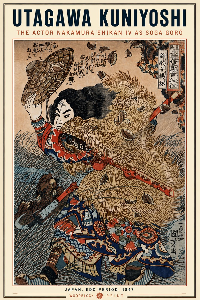 Utagawa Kuniyoshi The Actor Nakamura Shikan Iv as Soga Gorō No5 - Póster