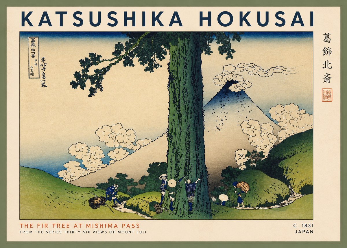 Katsushika Hokusai The Fir Tree at Mishima Pass No2 - Póster