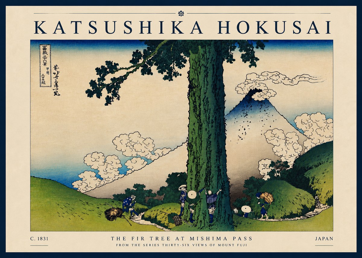 Katsushika Hokusai The Fir Tree at Mishima Pass No6 - Póster