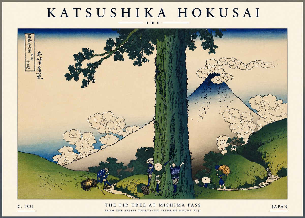 Katsushika Hokusai The Fir Tree at Mishima Pass No7 - Póster