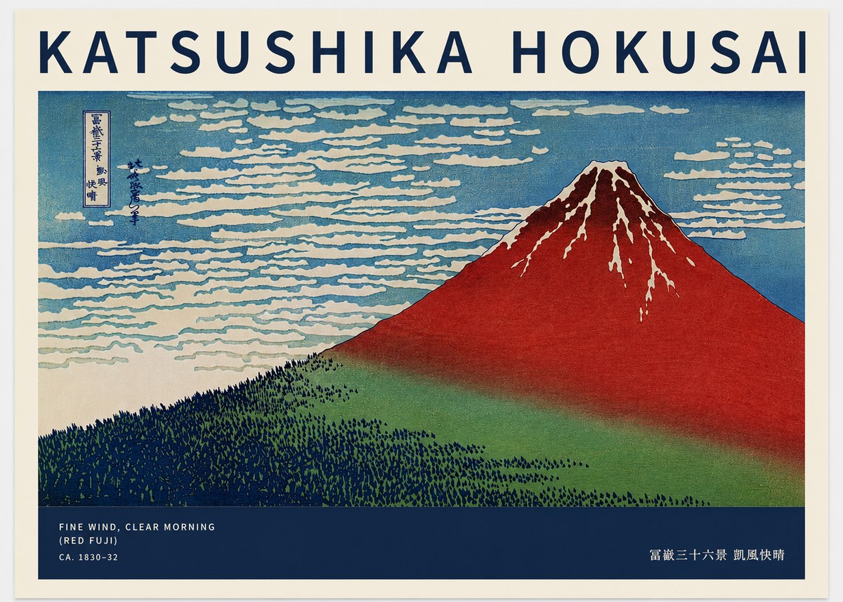 Katsushika Hokusai Fine Wind, Clear Morning (Red Fuji) I No2 - Póster