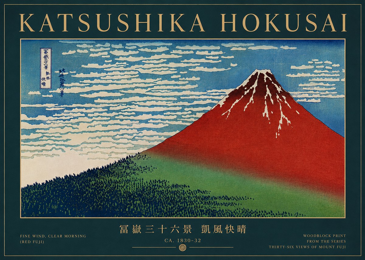 Katsushika Hokusai Fine Wind, Clear Morning (Red Fuji) I No7 - Póster